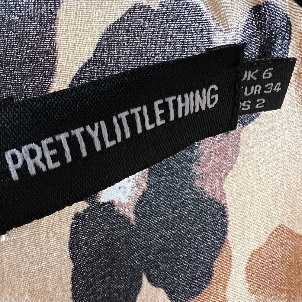 PrettyLittleThing Tan Silky Leopard Print Choker Detail Blouse - Picture 6 of 8
